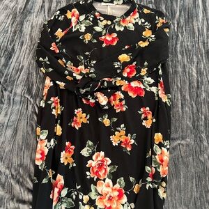 Floral Black Dress with Red and Orange Flowers Size S by Perfect peach
